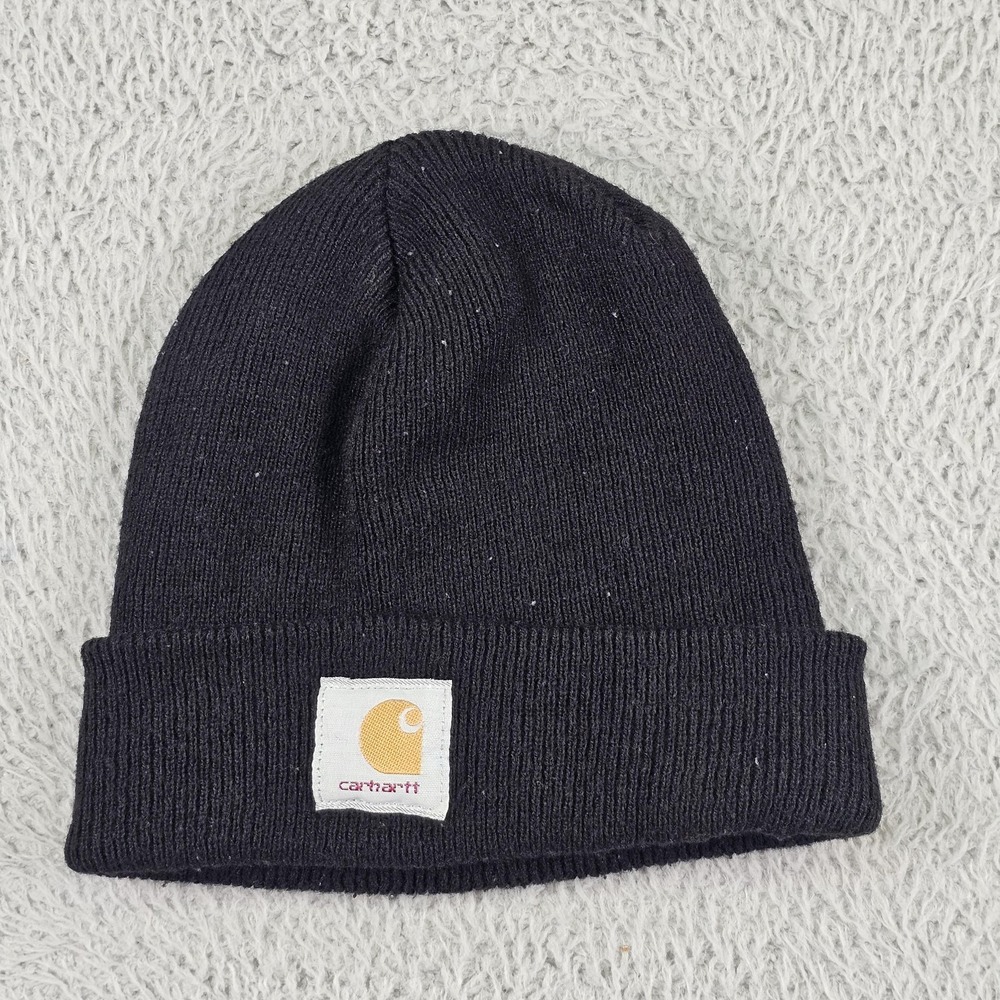 Carhartt Hat Mens One Size Black Knit Beanie Cuffed Watch Patch Workwear